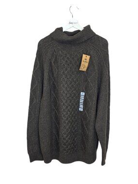Windriver Men's Chunky Cable Knit Turtleneck Sweater, Brown, Size 2XL